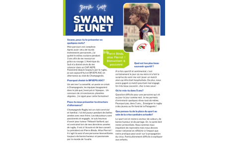 Portrait de Swan, apprenti aux métiers du sport et en alternance salarié à ChampaRugby